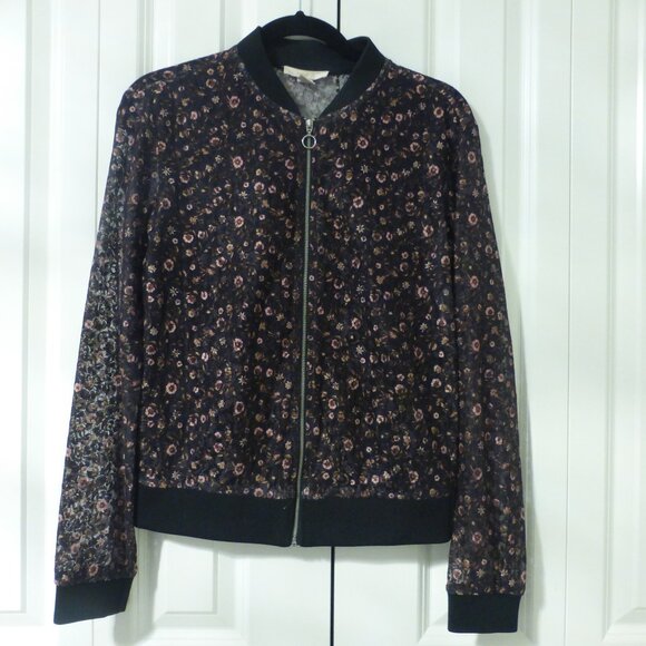FOREVER 21 black floral lace bomber jacket - Picture 1 of 8